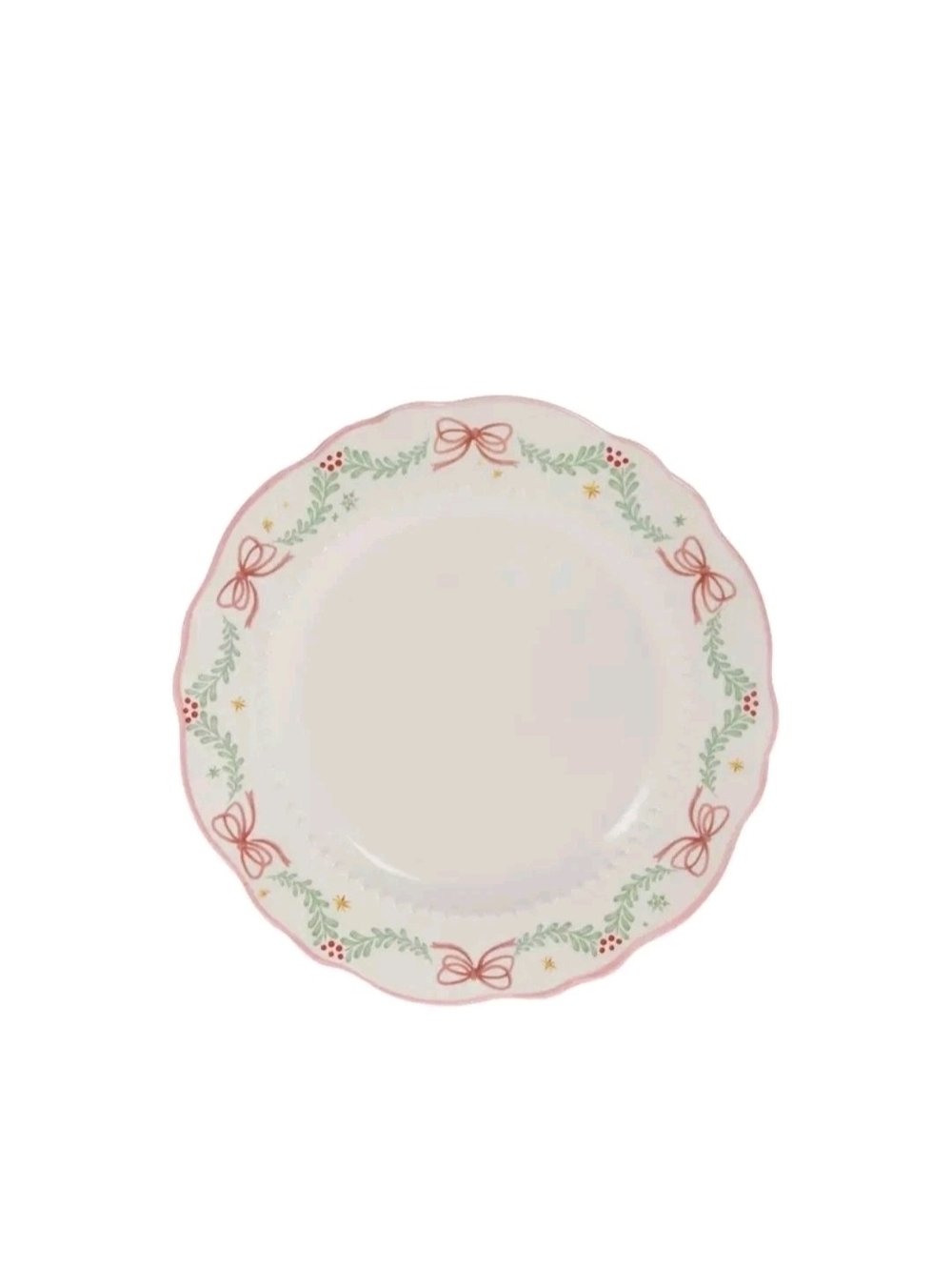 4 Christmas Pink Bows on White Dinner Plates 10.75" Ceramic Holly Hobby Lobby